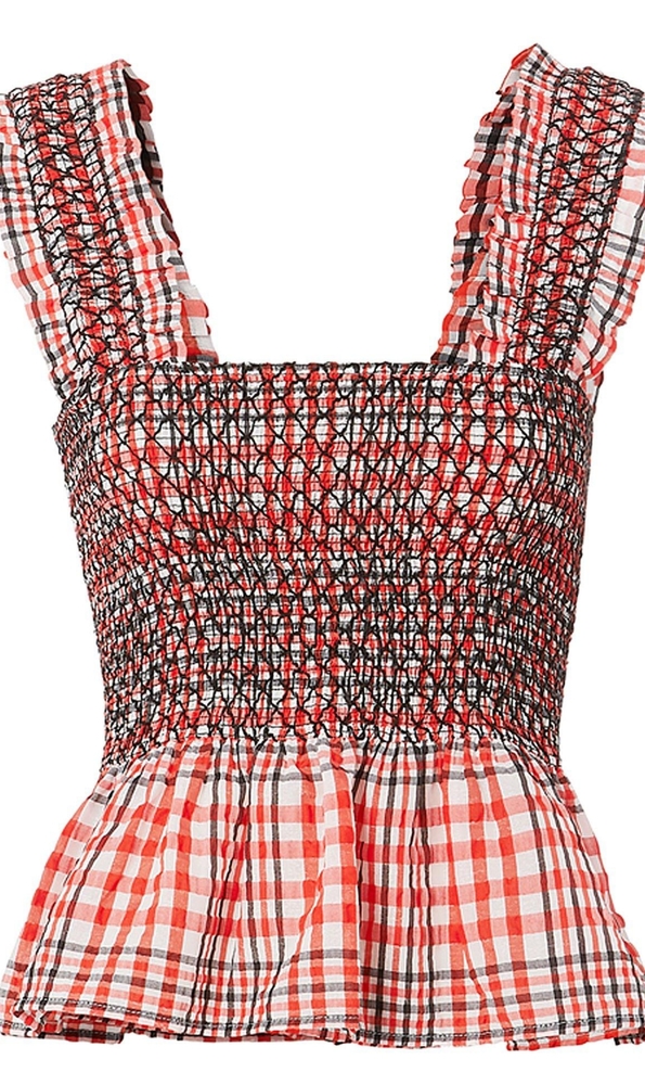NWT Ganni Charron smocked top big apple red 34/XS - Picture 1 of 6
